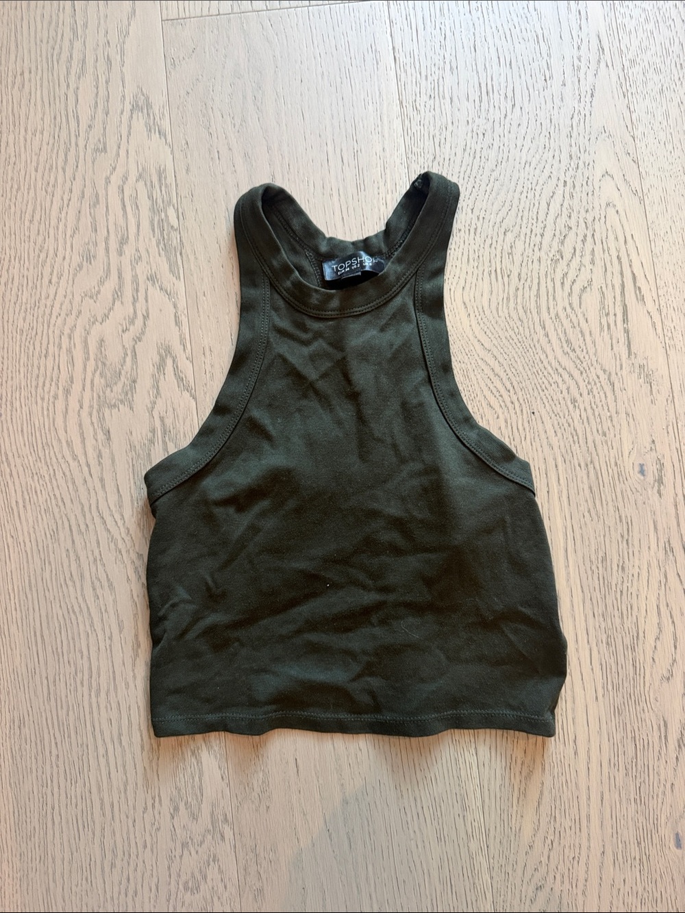 Topshop Dark Olive Ribbed Racerback Crop Tank